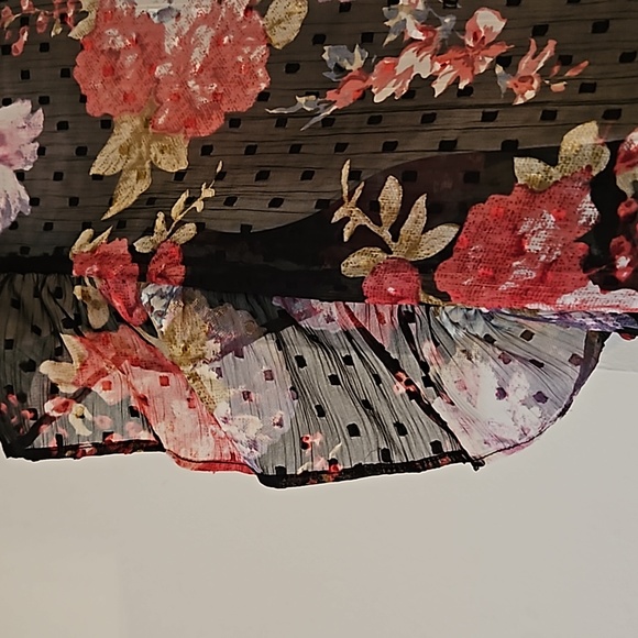 Betsey Johnson Black Floral Ruffle Sleeve Maxi Duster - Picture 6 of 8